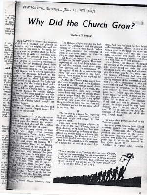 Copy of an article written by Rev. Bragg about how the church grew