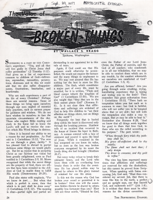 Copy of an article written by Reverend Bragg