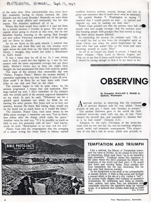 Copy of an article written by Reverend Bragg, "Observing the Lord's Day"