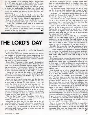 Copy of an article written by Reverend Bragg, "Observing the Lord's Day"