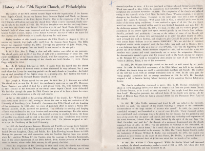Narrative of Fifth Baptist's history
