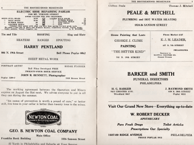 Advertisements for shoe repairs, a handyman, a photographer, coal, plumbing, painting, printers, funeral directors, and an apothecary