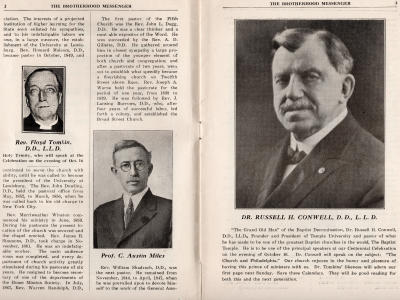 Biographical information about Rev. Tomkin, Prof. Miles, and Dr. Conwell