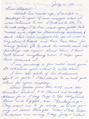 Letter with a photograph of Rev. Ernest Williams