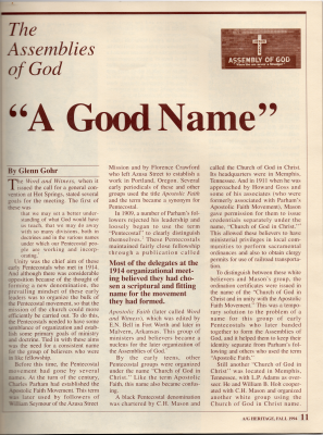 Article: "The Assemblies of God: 'A Good Name'"