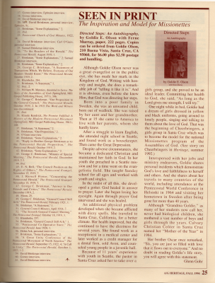 Article: "Seen in Print: The Inspiration and Model for Missionettes" information about Goldie E. Olson's book, "Directed Steps"