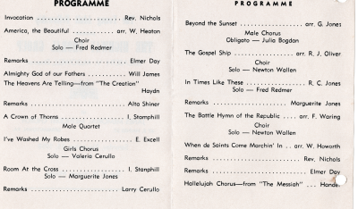 Program from Highway's Choir Performance from the Young Adult Fellowship at James Memorial Methodist Church in Germantown, PA 