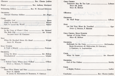 Program for the service featuring the Highway Choir and Full Gospel Symphony at Highway Tabernacle (19th and Green streets)