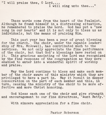Letter from Pastor Roberson