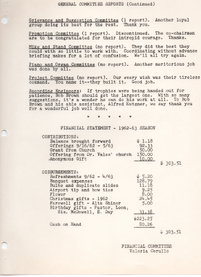 General Committee Reports continued; Financial Statement