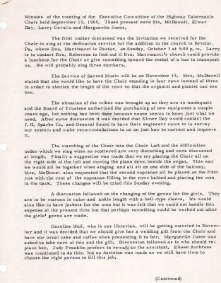 Documented discussion of issues brought up with the choir's executive committee noted by secretary Marguerite Jones