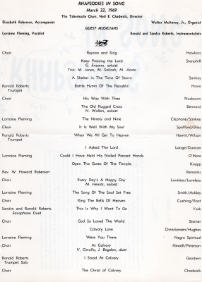 Program of the first of three concerts in this series. Inside: Names and order of performances at the concert