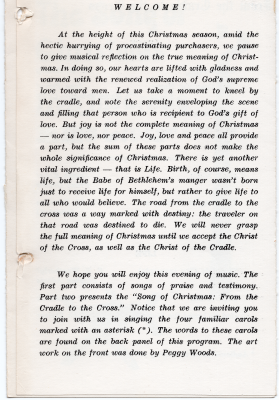 Welcome letter to the audience with notes about when to participate in worship