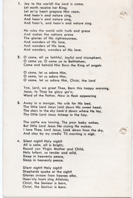 Song lyrics for the audience to follow along
