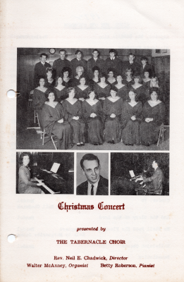 Cover with portraits of the choir, director Neil Chadwick, pianist Betty Roberson, and Organist Walter McAnney