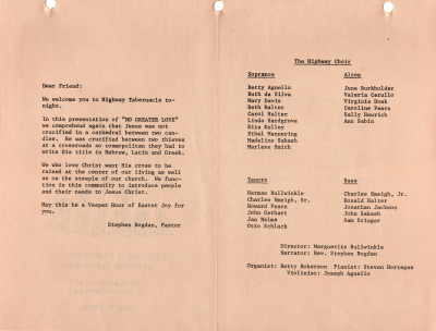 Letter from Pastor Bogdan; Members of the Highway Choir