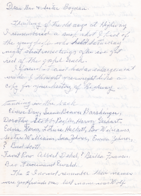 Identifying older members of Highway's congregation for the Bogdans