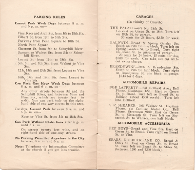 Parking rules; Parking garages near the church, automobile repairs, automobile acessories