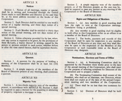 Article X: Notices, Article XI: Quorum, Article XII: Majority Vote, Article XIII: Rights and Obligations of Members, Article XIV: Nominations, Elections and Terms of Office