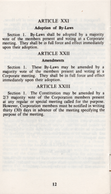 Article XXI: Adoption of By-Laws, Article XXII: Amendments, Article XXIII