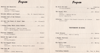 Program of songs; Testimonies in Song