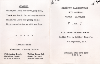 Front Cover: Event name, location, and date surrounded by musical symbols; Back Cover: Chorus lyrics, committees leadership