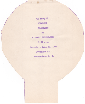 "CA Banquet Honoring Graduates of Highway Tabernacle, 7:00 PM, Saturday, June 22, 1963, Ivystone Inn, Pennsauken, N. J."