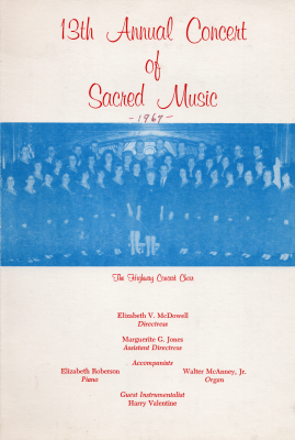 Front Cover: Event title, portrait of the choir, directress, assistant directress, accompanists, and guest instrumentalist