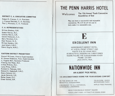 District  C. A. Executive Committee, C. A. Representatives, Eastern District Presbytery; Advertisements for hotels near the convention