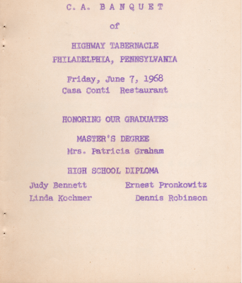 Event name, date, location, and a list of graduates