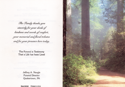 Front cover; Thank you note from family