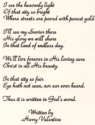 Poem written by Harry Valentine