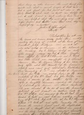 (Continuation of 12/13/1894 minues: Prayer, Holy Spirit); Cross and Crown Association meeting, prayer, hymn singing, collection of dues, reading of expenses, neighborhood visitation, organization of a Ladies' Auxilary