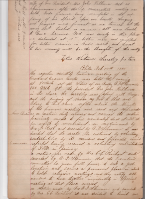 Cross and Crown Association, prayer, required membership dues eliminated and replaced with optional dues, decision to look for a permenant building within the radius of the North side of Girard Avenue to the South side of Chestnut but 5th and Broad Street, devotions, welcoming new members