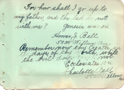Scripture written by Homer J. Bell and scripture written by Charlotte Bell