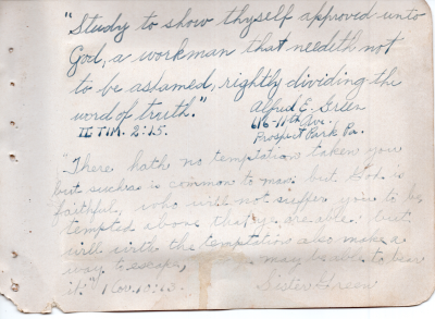 Scripture written by Alfreed E. Green and scripture written by Sister Green