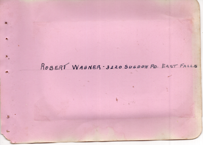 Robert Wagner's address with space for a scripture to be written