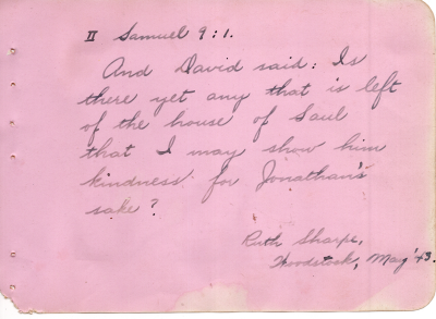 Scripture written by Ruth Sharpe from the Woodstock School in Mussoorie, India